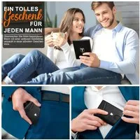 TEEHON Geldbörse Herren Slim Wallet RFID Blocking Kohlefaserleder Portmonee Herren (2-tlg., mit 11 Kartenetui, Ausweisfenster, Geldscheinklammer), Minimalistischer Geldbeutel Herren mit Geschenkbox - Schwarz
