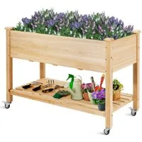 COSTWAY Hochbeet, Pflanzkasten, mit Ablage & 4 Rädern, Tannenholz, für Garten