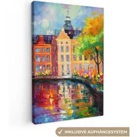 OneMillionCanvasses® Leinwandbild Ölfarbenoptik - Amsterdam - Kunst - Farbenfroh, Fotodruck (1 St), Leinwand Canvas Wandbild, Wanddekoration 20x30 cm