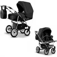 BabyMerc Zwillings-Kombikinderwagen City Twin 2 in 1 inkl. Sportsitze und Zubehör in 2 Farben