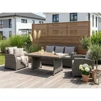 KONIFERA Gartenlounge-Set Siros, (Set, 12-tlg., 1x 3er Sofa, 2x Sessel, 1x Tisch 135x82x65cm, inkl. Auflagen), Polyrattan, Stahl, Tischplatte aus Nonwood, geeignet für 5 Personen