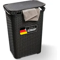 Novaliv Wäschekorb 31040-1x (1 St), Novaliv Rattan Wäschekorb mit Deckel 60L Schwarz, Wäschebox Wäscheeime