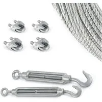 DQ-PP Drahtseil DQ-PP Stahlseil SET 5m, 3-5mm, 6x7, Klemmen, Kauschen, Schrauben