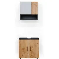 Vicco Badmöbel-Set Irma, Anthrazit/Eiche, 2 Teile, Unterschrank 60 cm, (2-er Set, 2-St., 2er Set)