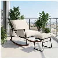 HomeMiYN Schaukelsessel Schaukelstuhl Relaxsessel Schaukelsessel Metall mit hocker