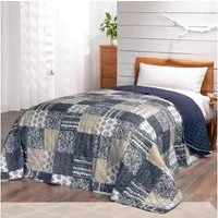 Delindo Lifestyle Bettüberwurf Tagesdecke Mellow, patchwork blau, wattiert, Bettüberwurf für Einzel- und Doppelbetten