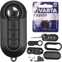 mt-key Auto Klapp Schlüssel Ersatz Gehäuse 3 Tasten + Rohling + VARTA CR2032 Knopfzelle, CR2032 (3 V), für FIAT 500 Ducato Punto Peugeot Citroen Funk Fernbedienung