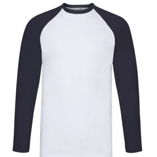 Fruit of the Loom - "Valueweight" T-Shirt für Herren - Baseball Langärmlig (Weiß/Marineblau)