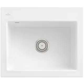 Villeroy & Boch Subway 60 S Einbauspüle 330901KG mit Ablaufgarnitur und Handbetätigung, 600 x 510 mm, Snow White