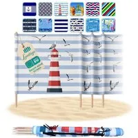 Lantigo Windschutz Sichtschutz Sonnenschutz Strandparavent aus Mikrofaser – portabel, (Leuchtturm, Länge: 4 m), - Faltbarer Sonnenschutz für Strand, Camping & Garten