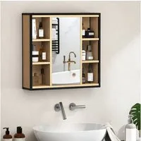 HOMCOM Spiegelschrank mit Spiegel, 6 offenen Fächern (60x16x58,5 cm Badschrank, 1-St., Industrieller Badezimmerschrank) mit dreistufig verstellbarem Regal, für Badezimmer, Eiche