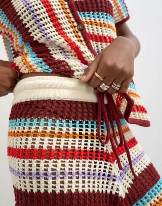 TOPSHOP - TSKAIA HR CROCHET STRIPPED KNIT SHORTS Burgundy - Gr. - XS