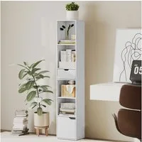 HOMCOM Bücherregal Regal mit 6 Ebenen, Schmal, mit Schublade, Dekoregal, Standregale 1-tlg., für Wohnzimmer, Büro, Weiß