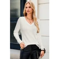 Arach&Cloz Strickpullover Damen Pullover aus Wollmischung Longpullover Strickpullover V-Ausschnitt Volltonfarbe Wollpullover Business und Freizeit Outfits