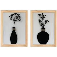 UNUS HOME Wanddekoobjekt Wandbild 2er Set Blumenvase Mila und Leni (2er Set), wandbild metall vase, wanddeko set modern, bambusrahmen deko bilder