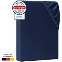 AM Qualitätsmatratzen Spannbettlaken Baumwolle in dunkelblau, Bettlaken für Topper, Made in Germany, Baumwolle, Gummizug: rundum, (1 Stück), 90x200x12