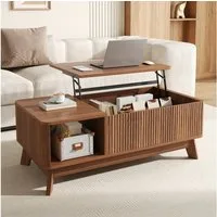HAUSS SPOLE Couchtisch mit Hubfunktion,Couchtisch Sofatisch mit verstecktem Stauraum,Nussbaum, Höhenverstellbare Tischplatte flexibel nutzbar