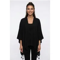 bonprix Poncho aus reiner Viskose, mit verspielten Quasten, leichter Sommerponcho