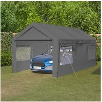 BBWL Gerätehaus Winterfest, Lagerzelt mit Rollfenstern & abnehmbaren Seitenwänden, BxT: 310.9x592.84 cm, Carport Garage Zelt 3x6 m Grau