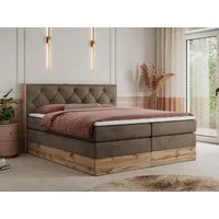 MKS MÖBEL Boxspringbett VENETO KING (Doppelbett, Multipocket-Matratzen, Topper T25/Visco, T30-Schaum), zwei Bettkästen und Rahmen in Eichen-Optik, Schlafzimmer, Polsterbett