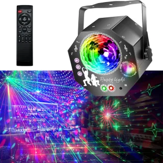 Elfeland RGB LED DJ Disco Magic Ball Stage Light with 4-in-1 Effects UV Light & 64 Patterns for Holiday Christmas Party