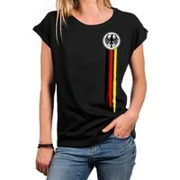MAKAYA Print-Shirt Deutschland EM Trikot Damen Adler Flagge Fahne Fußball WM Top (Schwarz, Weiß, Blau, Grau, Grün, Rosa, 34, 36, 38, 40, 42, 44, 46, 48, 50) große Größen