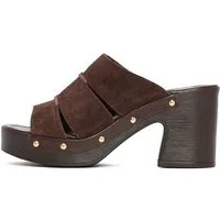Derimod Pantoletten mit hohem Absatz aus Veloursleder Mules Echtes Leder, Lederfutter, TPU-Sohle, Blockabsatz, Schlupf-Stil