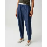 OPUS Stoffhose Myha coastal aus weichem Chambray Denim schräge Paspeltaschen, fließender Fall, weicher Griff, Casual