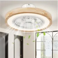 HOMCOM Deckenventilator Dimmbare LED Deckenleuchte mit Ventilator, Timer, DC Motor, 50 cm Durchmesser, umkehrbar für Schlafzimmer Natur 50 cm