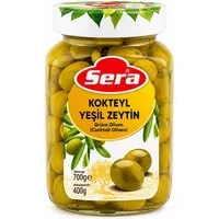 SERA FOOD Antipasti Sera Grüne Cocktail Oliven 400g Mild Knackig Snack & Antipasti, 1 x, Vegan, Ohne künstliche Zusatzstoffe, Knackige Konsistenz