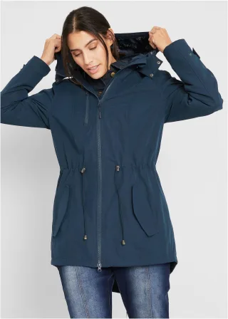 bonprix Parka, blau, Gr.52, Lässiger Parka mit abnehmbarer Kapuze, hinten etwas länger geschnitten, 58% Polyester