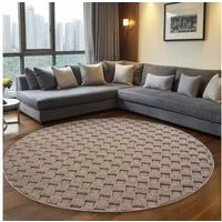 Teppium Teppich Bouclé-Teppich im skandinavischen Stil mit Karomuster, Rund, Höhe: 20 mm, Kurzflor Schlingen Teppich Beige Boucle-Loop Wohnzimmer Teppich