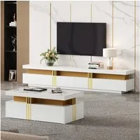 IDEASY Wohnzimmer-Set (2 St) Wohnzimmer Möbel, Moderner Luxus TV- Schrank und Couchtisch-Set, Marmorfurnier, geeignet für TVs bis 90", 200x40x42 cm & 100x50x40 cm