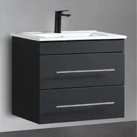 Alpenberger Badmöbel-Set Waschbecken mit Unterschrank - Waschbeckenunterschrank mit Schubladen, (Waschtisch mit Waschbecken 60cm breit, Waschbeckenschrank Hängend), Badezimmerschrank Schwarz Matt 60 cm Breit