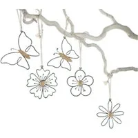 Home-trends24.de Dekohänger Hänger Dekohänger Blume Schmetterling Metall Dekofigur Holz 5er Set (5 St)