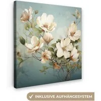 OneMillionCanvasses® Leinwandbild Blumen - Weiß - Natur - Vintage, Fotodruck (1 St), Wandbild, Deko Schlafzimmer Wohnzimmer Flur 20x20 cm