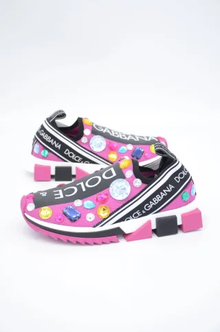 Dolce & Gabbana Pink Black Crystal Womens Sneakers Shoes
