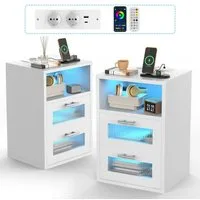 oyajia Nachtkommode Nachttisch mit einstellbarer LED-Beleuchtung, Steckdosen (2 St), Nachtschrank Beistelltisch mit 2 Schubladen und 1 offener Ablage