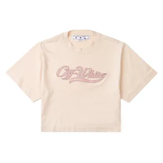 Off-white - Gesticktes Baseball-logo-crop-t-shirt In Beige