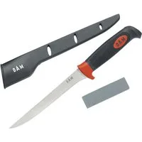DAM Fishing Filetiermesser Messer Set 3 teilig Messerset Filetiermesser 17cm Schleifstein Schutz, 3-teiliges Messerset