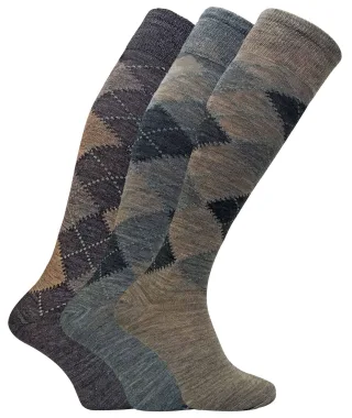 3 Paar Herren Extra Lange Kniehohe Argyle Lambs Wool Dress Socken