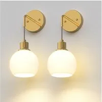 LOHAS-LED Wandleuchte 2er-Set kabellose Glas-Wandlampen mit RGBCW LED, RGBCW, Gold-Weiß, 37,5 cm Höhe, akkubetrieben E26