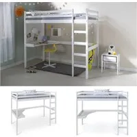 Homestyle4u Hochbett 90x200 Kinderbett Weiß Schreibtisch Leiter Rausfallschutz Treppe Leiter nur rechts montierbar, Jungen Mädchen