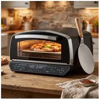 Rebonique Pizzaofen 13" bis 450°C, 2200W mit 6 Programmen, 4 Modi & Pizzastein, Separate Ober-/Unterhitze, Innenbeleuchtung, LED-Anzeige,Expertenmodus