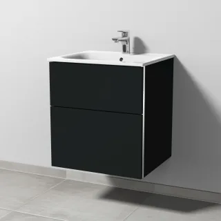 Sanipa 3way Waschtischunterbau zu Geberit Renova Plan Slim Waschtisch mit 2 Auszügen, Vulkan-Matt BP6851V