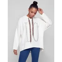 PEKIVESSA Hoodie Oversize Jersey Kapuzensweatshirt LOVE mit coolem Band im Leo-Muster