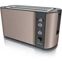 Arendo Toaster Langschlitz, Edelstahl, Display mit Restzeitanzeige, Krümelschublade, 2 lange Schlitze, für 4 Scheiben, 1500 W, Defrost Funktion, Wärmeisolierendes Gehäuse, mit Brötchenaufsatz