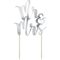 partydeco Tortenstecker, Cake Topper Mr & Mrs / Hochzeit 25.5cm, silber