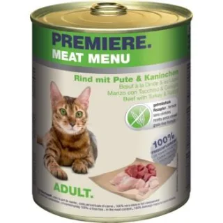 PREMIERE Meat Menu Nassfutter Katze Adult Rind mit Pute und Kaninchen 12x800 g