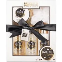 BRUBAKER Pflege-Geschenkset Danke Mama - Dusch- und Badeset mit Rosen Vanille Duft, 5-tlg., Mutter Geschenkset mit Peeling Schwamm - Pflegeset Weiß Gold